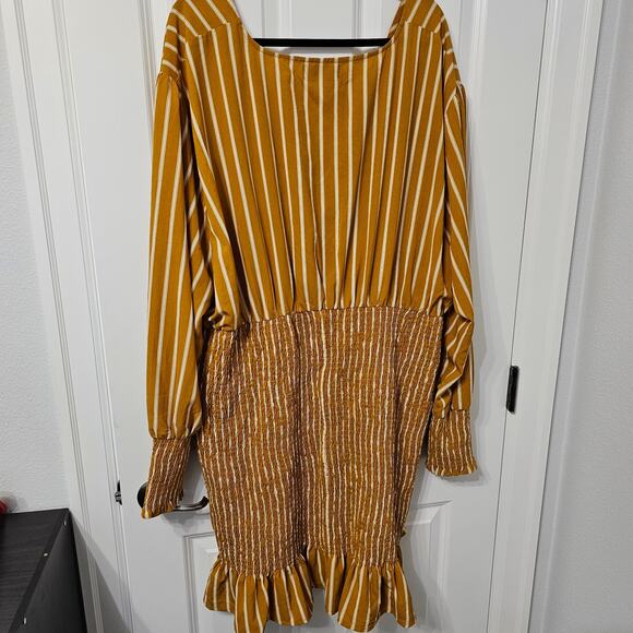 Rebdolls See It All Vertical Striped Smocked Mini Dress Mustard Size 5X - Picture 6 of 9